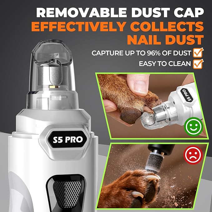 Whisper Quiet Dog Nail Grinder with LED Light, Safe & Stress-Free for Sensitive Dogs of All Breeds & Sizes, 3 Grinding Bits, 3-Speed, Pet Nail Trimmers, Rechargeable Painless Grooming Kit White