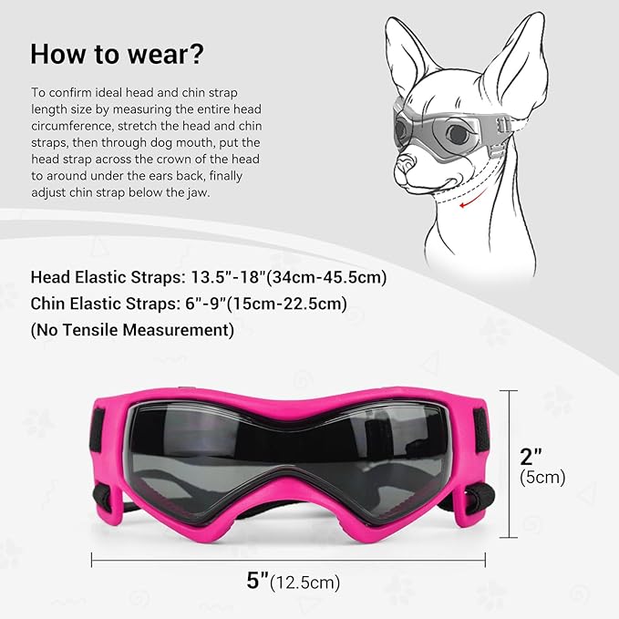 Enjoying Dog Sunglasses Medium Breed, Dog Goggles UV Protection, Cycling Eye Protection for Medium-Small Dogs, Outdoors Breathable Windproof Dustproof Anti-Fog, Adjustable Straps, Cool Pink