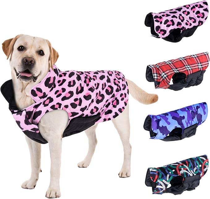 CuteBone Winter Dog Jacket Reversible Dog Vest Thick Adjustable Soft Coat with Leash Hole Waterproof Windproof for Small to Large Dogs