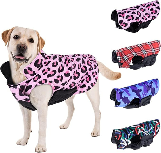 CuteBone Winter Dog Coat - Waterproof Windproof Reversible Vest, Thick Adjustable Cold Weather Jacket for Small Medium Large Dogs, Soft with Leash Hole