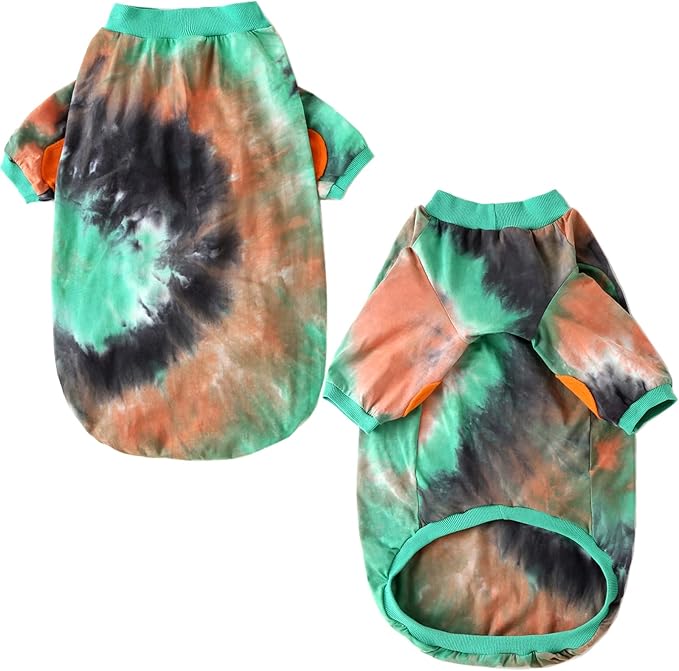 Dog Cotton Green Orange Tie Dye T-Shirts Soft and Stretchy Breathable Pet Shirt Pajamas Pets Clothes for Large Dogs (GreenOrange, XXL)