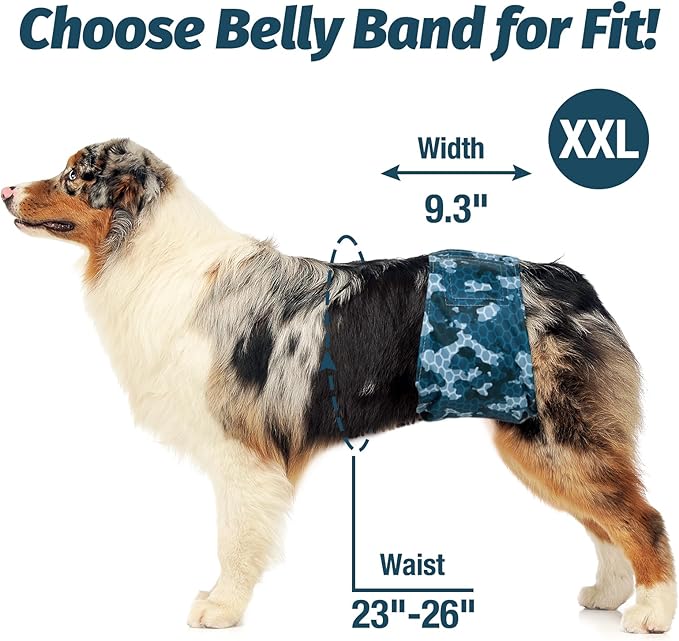 Pet Soft Dog Belly Band - 3 Packs Reusable Dog Diapers Male Doggy Diapers Wraps - Washable Dogs Belly Bands for Male Dogs (Army, XXL)