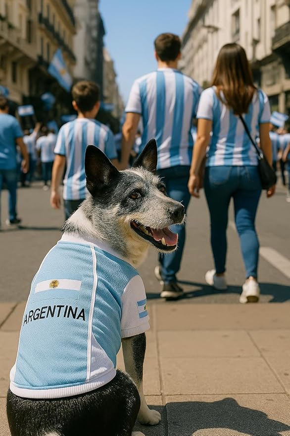 Parisian Pet Team Argentina Dog Jersey - Breathable Mesh Puppy Football Jersey - Lightweight Stretch Sporty Dog Clothes - Summer Shirts for Large Dogs - Soccer Jersey for Dogs - Sportswear Pet Clothes