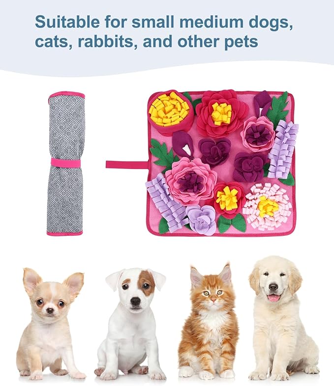 Snuffle Mat for Dogs - 15.4x15.4 Inch for Small & Medium Breeds, Cats & Rabbits | Interactive Slow Feed Sniff Mat with Non-Slip Bottom to Encourage Natural Foraging & Calming