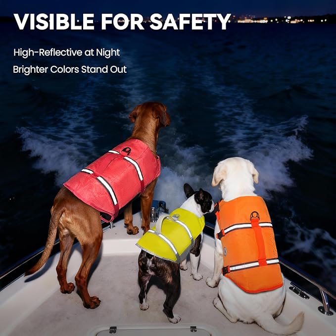 VIVAGLORY Rip Stop Dog Life Vest, Swimming Vest with Handle, Buoyancy for Doggy Puppy, Dog Life Jacket for Swimming & Boating, XXS, Dark Orange