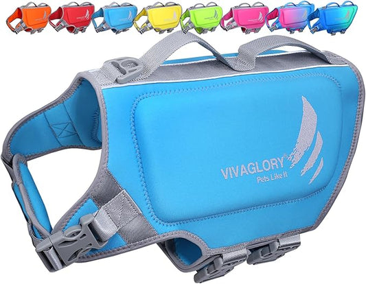 VIVAGLORY High Buoyancy Dog Life Vest, Swimming Vest with Handle, Dog Life Jacket for Swimming & Boating, Buoyancy for Puppy Doggy, XL, Blue