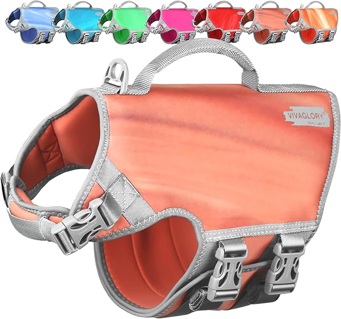 VIVAGLORY Neoprene Dog Life Vest, Dog Life Jacket for Swimming & Boating, Lightweight & Buoyancy for Puppy Doggy, Swimming Vest with Handle, S, Pink Desert