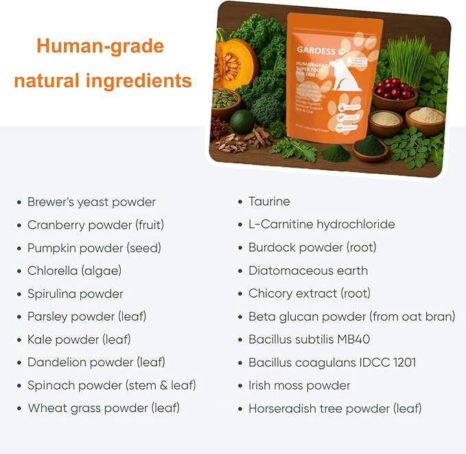 Human Grade Superfood for Dogs, Premium Green Powder, Cranberry,Pumpkin Powder, chlorella for Dental & Teeth, Hip & Joint, Gut Health, Allergies, Immune, Skin, Large Size, 90 Scoops（5.3oz