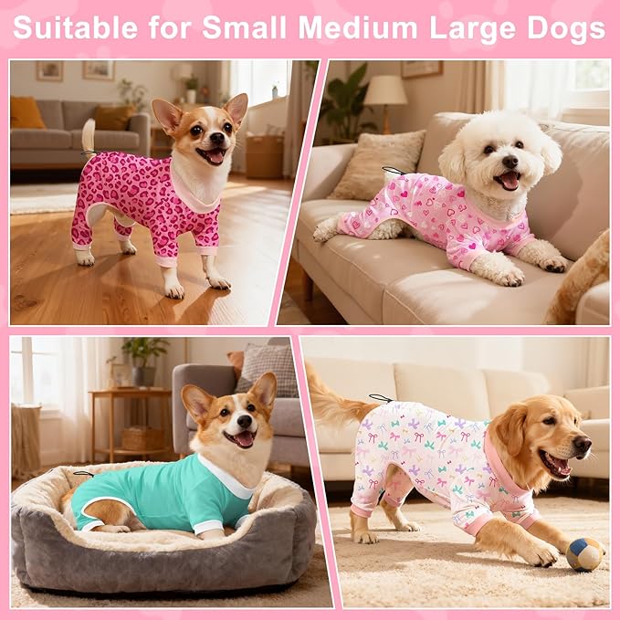 Bienbee Dog Pajamas, 4 Pack Dog Recovery Suit Shedding Suit Cute Soft Puppy Clothes Dogs Pjs Onesies Jammies Adjustable Breathable & Stretchy Clothes for Small Medium Large Dogs Girl Boy Puppy-XS
