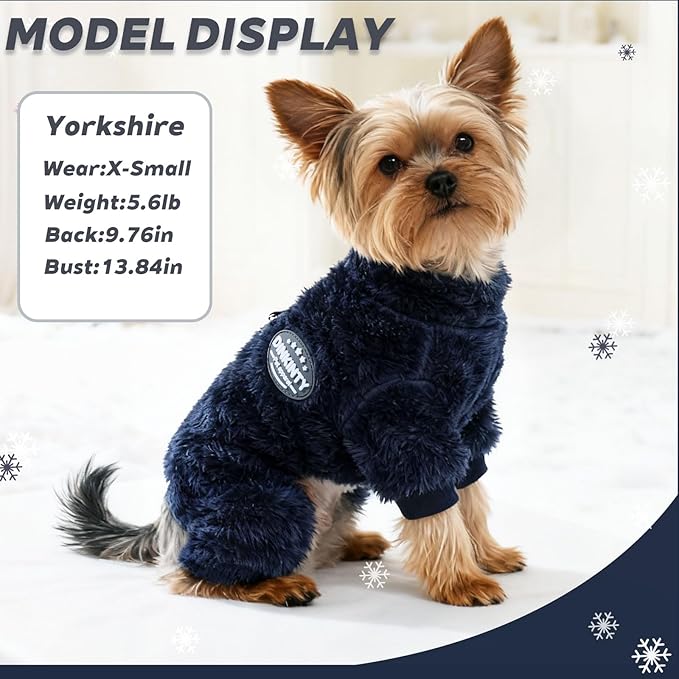 Dog Sweater for Small Dogs Fleece Dog Pjs Winter Warm Puppy Sweater Thermal Soft Stretchy Doggie XXS Doggie Clothes Outfits Cat Apparel (Navy Blue, XX-Small)