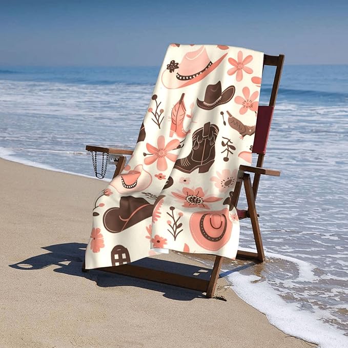 Western Cowboy Beach Towel 31inx51in, Country Style Sand-Free Microfiber Bath Towel Ultra Soft Quick Dry Pool Towel Absorbent Towel Lightweight Towel for Swimming Bathroom Decor