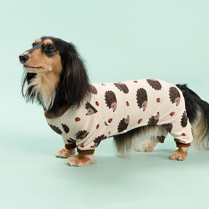Fitwarm Funny Hedgehog Dog Pajamas, Warm Winter Dog Clothes for Small Dogs Boy Girl, Cozy Pet Onesie with Feet, Beige, Brown, XL