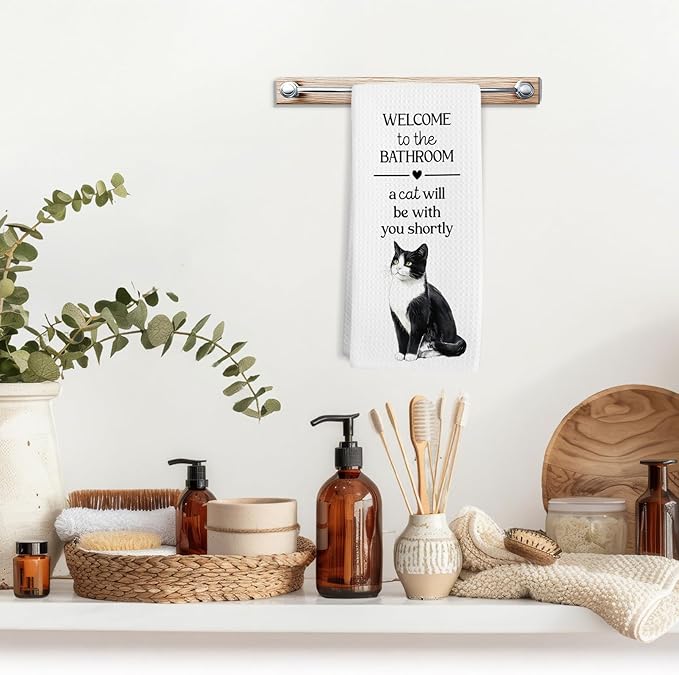 Funny Tuxedo Cat Hand Towels, Funny Tuxedo Cats Gifts for Cats Lovers Women Hand Towel, A Cat Will Be with You Shortly Decorative Towel for Bathroom, Cute Kitty Bathroom Decor, 16x24in