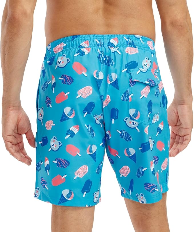 Tipsy Elves Men's Stretch Swim Trunks 7 Inch Inseam 4-Way Stretch with Mesh Liner - Quick-Dry Funny Swimwear Bathing Suit