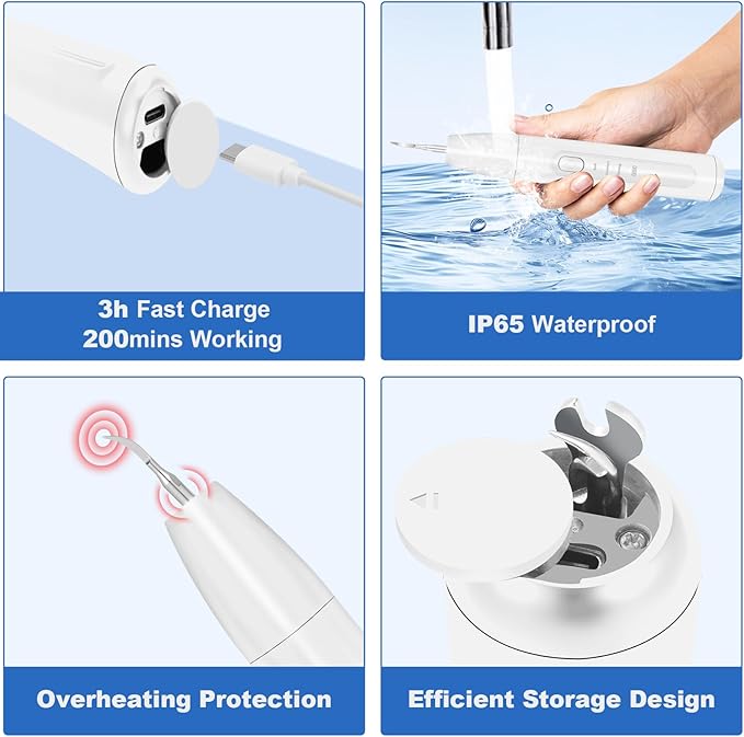 Dog Teeth Cleaning Kit,Dogs Tooth Brushing Kit with Light,3 Modes Doggie Toothbrush, Dog Plaque and Tartar Remover for Teeth,Low Noise Dog Teeth Cleaner,Pure White