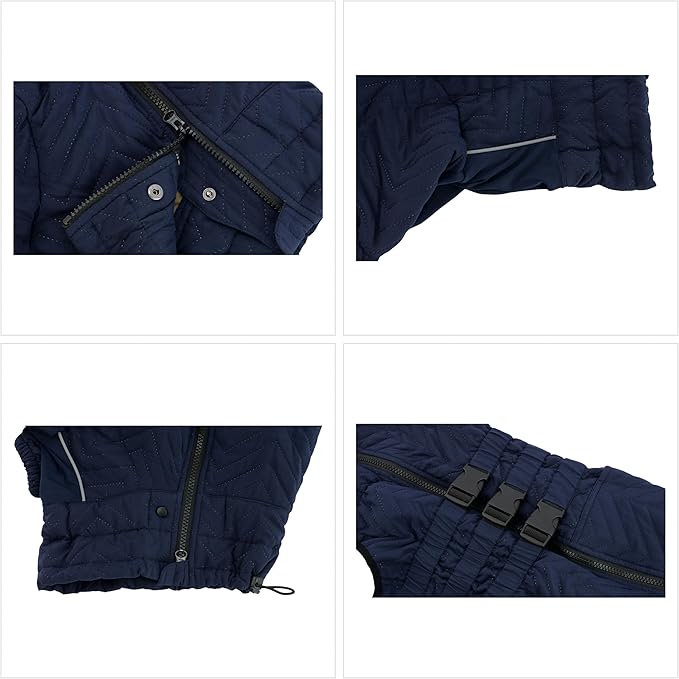 Warm Double Layers Dog Vest - 4 Legs Covered Windproof Waterproof Reflective Coat for Small Medium Large Dogs, Outdoor Skating Costume, Navyblue XS
