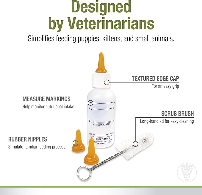 Four Paws Pet Nursing Kit, Feeding Bottle and Brush for Kittens & Puppies, 2 oz.