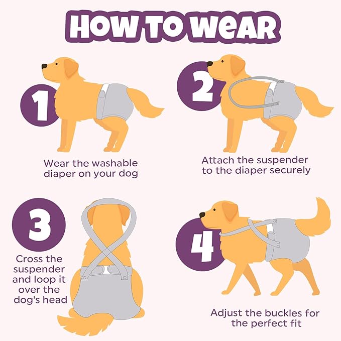 Pet Soft Dog Diapers Female with Suspenders, 3 Pack Reusable Female Dog Diapers for Heat, Dog Period Panties for Doggie in Cycle(Medium, Flowers)