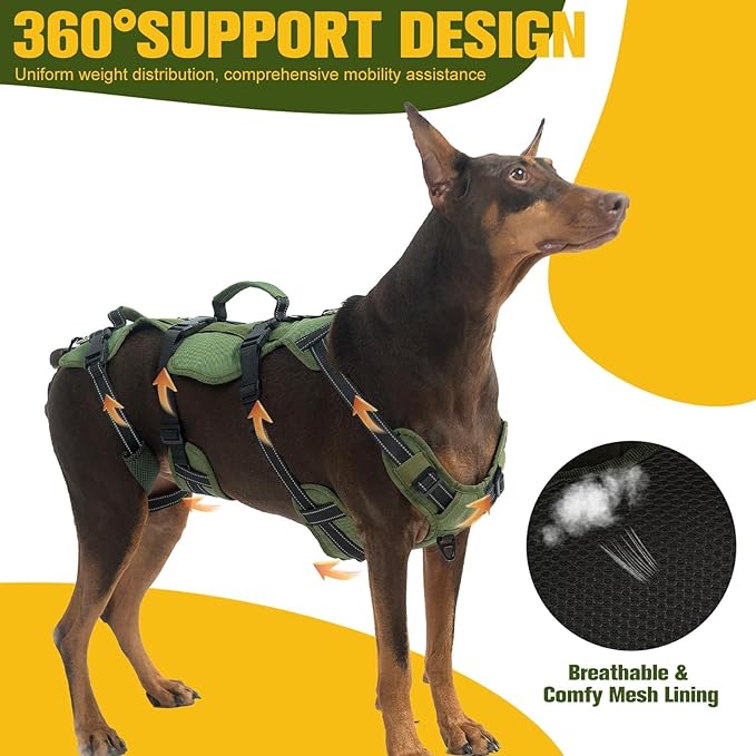 BINGPET Dog Lift Harness for Large Dogs,Full Body Support Rehabilitation Dog Sling Carrier with Handles,Reflective Multifunctional Mobility Assistance Vest for Senior Pets Joint Injuries,Arthritis,L
