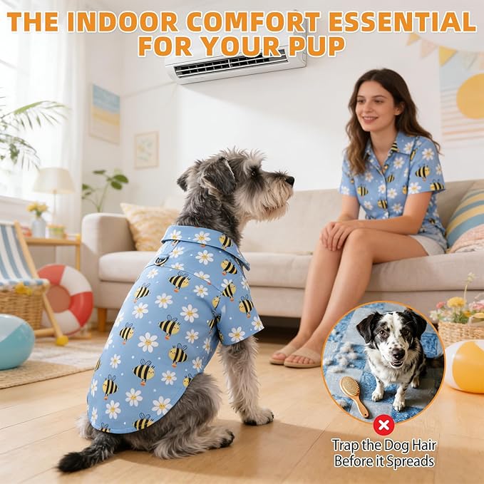 KOOLTAIL Spring Dog Shirt with Leash D-Ring, Soft Pet Botton Up Summer Beach Clothes for Small Medium Dogs, Breathable Puppy Polo Outfit with Sun & Insect Protection, Indoor Outdoor, Boy&Girl, Blue M