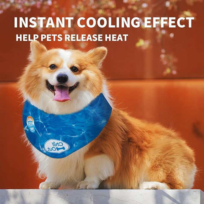 ALL FOR PAWS Dog Cooling Bandana, Cooling Bandanas for Extra Large Dogs, Ice Dog Bandanas, Cooling Neck Wraps for Dogs, Chill Out Blue Neck Cooler (XL)