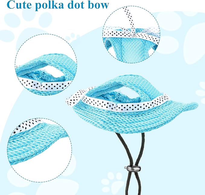 Frienda 2 Pcs Dog Hat Pet Sun Visor Hat Pet Beach Princess Cap Sun Protection Cap Mesh Porous with Ear Holes and Chin Strap for Small Dogs Pug Chihuahua Shih Tzu Yorkshire Terriers