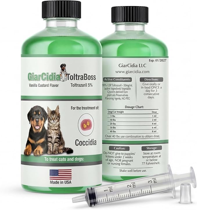 Toltrazuril 5.0% for Dogs and Cats – 120 mL / 4 oz Glass Bottle – Toltrazuril for Coccidia Treatment, Vanilla Flavor, Includes 3 mL Dropper | Oral Suspension Liquid & Easy Dose, Made in USA