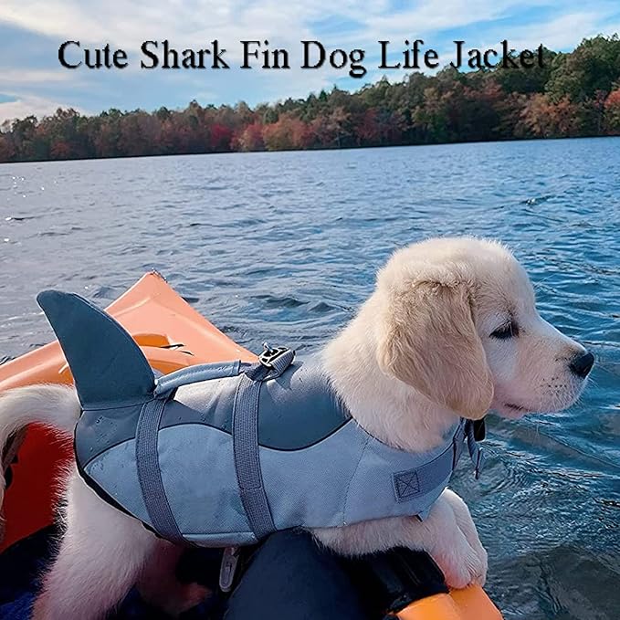 Dogcheer Dog Life Jacket Shark, Adjustable Dog Swim Life Vest for Swimming Boating with Superior Buoyancy & Rescue Handle, Ripstop Pet Flotation Vest for Small Medium Large Dogs - Grey, XL