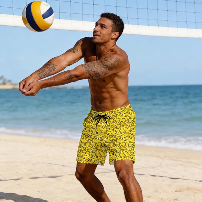 Mens Swim Trunks with Compression Liner Quick Dry Zipper Pocket Bathing