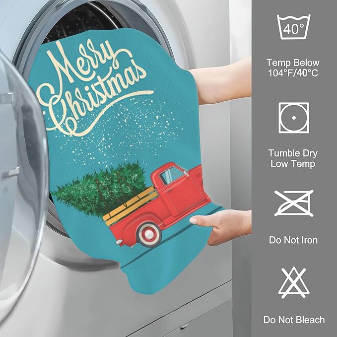 Bath Hand Towels Set of 2 Retro Red Truck with Christmas Tree Towels for Bathroom Soft Absorbent Decorative Hand Towel for Kitchen Sports Gym Yoga Home Decor 14 x 28 in
