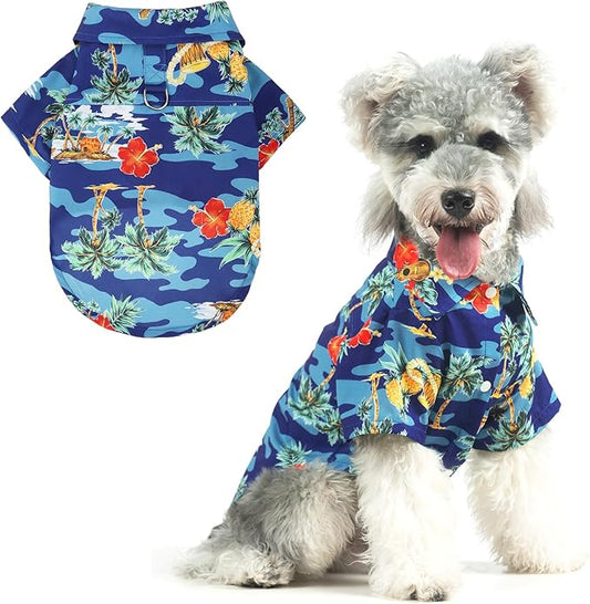 KOOLTAIL Dog Hawaiian Shirt, Dog Summer Clothes with Leash D-Ring for Small Medium Dogs, Floral Cool Beach Puppy Shirts with Sun Protection,Breathable Soft Pet Outfit Indoor&Outdoor Boy&Girl, Blue SM