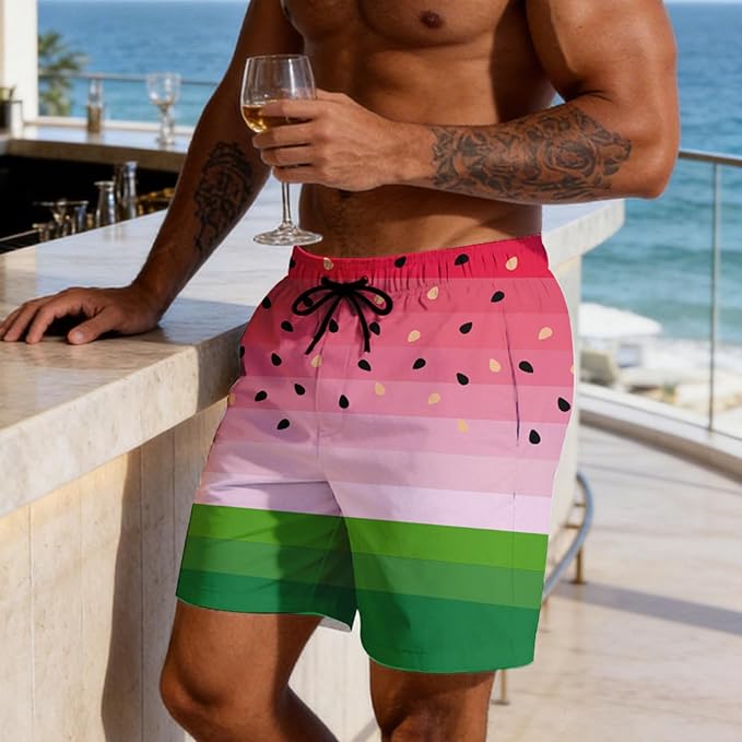 Mens Swim Trunks with Compression Liner Quick Dry Zipper Pocket Bathing