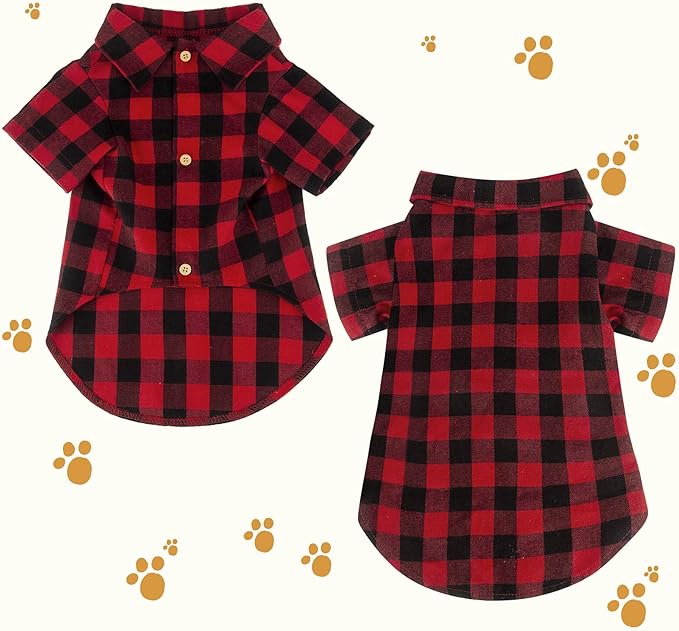 Plaid Dog Shirt Red Buffalo Dog Outfit Soft Casual Pet Clothes for Small Medium Large Dogs Puppy Cats Halloween Thanksgiving Christmas Costumes(S)