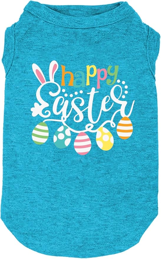 Happy Easter Shirts for Dog Funny Print Vest for Small Medium Large Dogs Soft and Light-Weight T Shirts Gift for Puppy (Large, Blue)