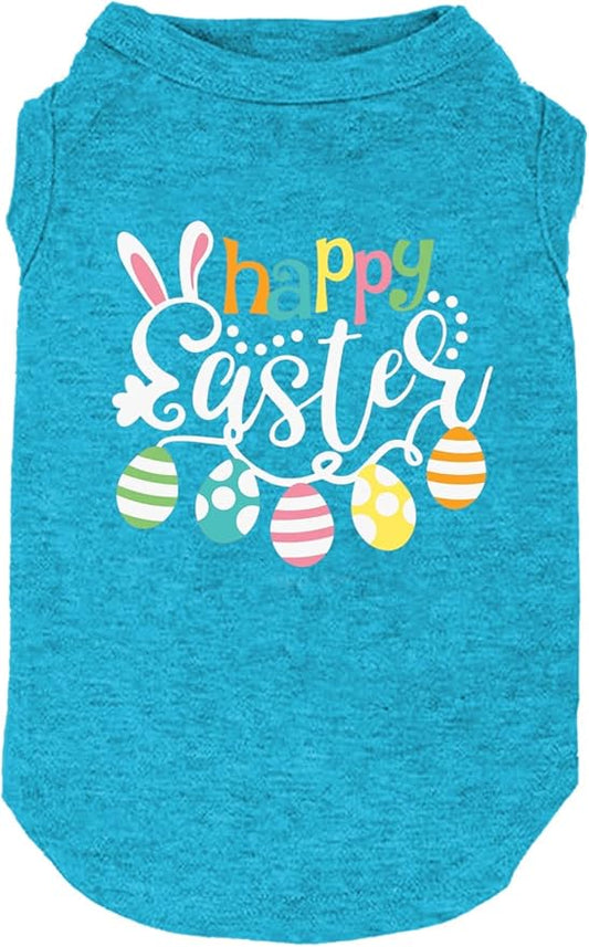Happy Easter Shirts for Dog Funny Print Vest for Small Medium Large Dogs Soft and Light-Weight T Shirts Gift for Puppy (Medium, Blue)