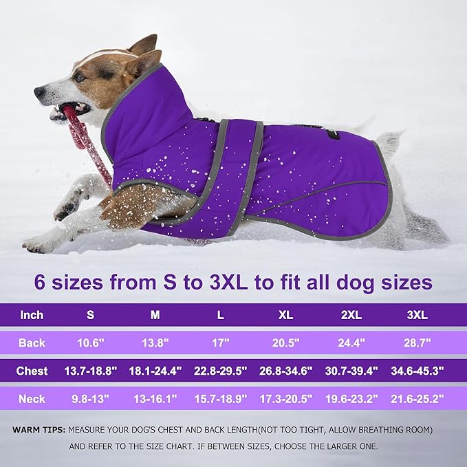 Dogcheer Dog Coat, Waterproof Dog Jacket Reflective Pet Winter Coat with Adjustable Hook & Loop, Christmas Puppy Fleece Jacket Warm Turtleneck Snowsuit for Small Medium Large Dogs - Purple, M
