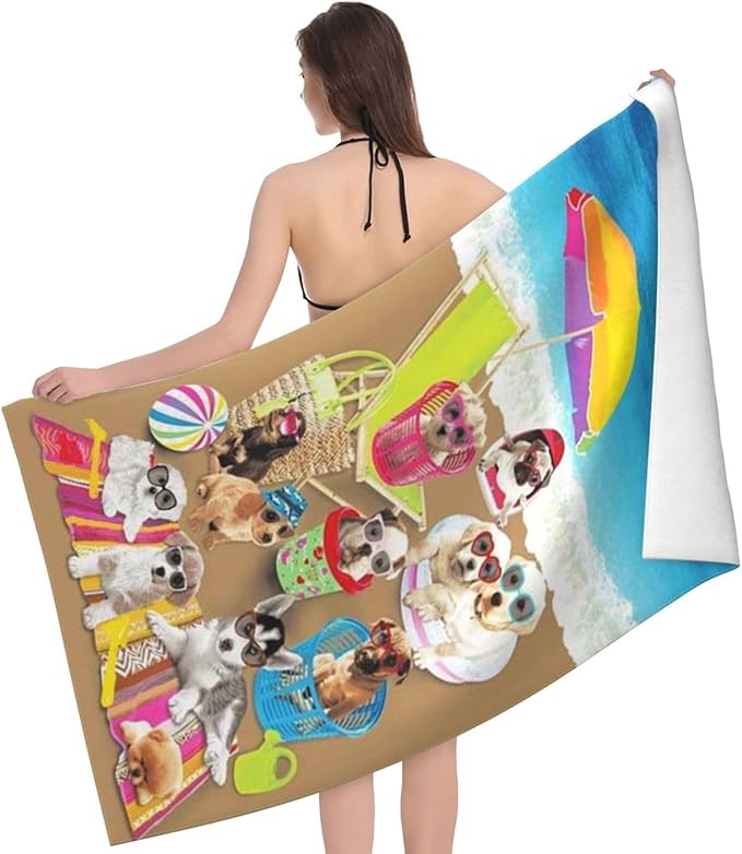 Cute Dog Beach Towel for Women/Adults, Personalized Microfiber Beach Towels Bulk, Quick Dry Beach Towel for Pool, Lightweight Bath Towels Oversized Clearance 30"x 60"