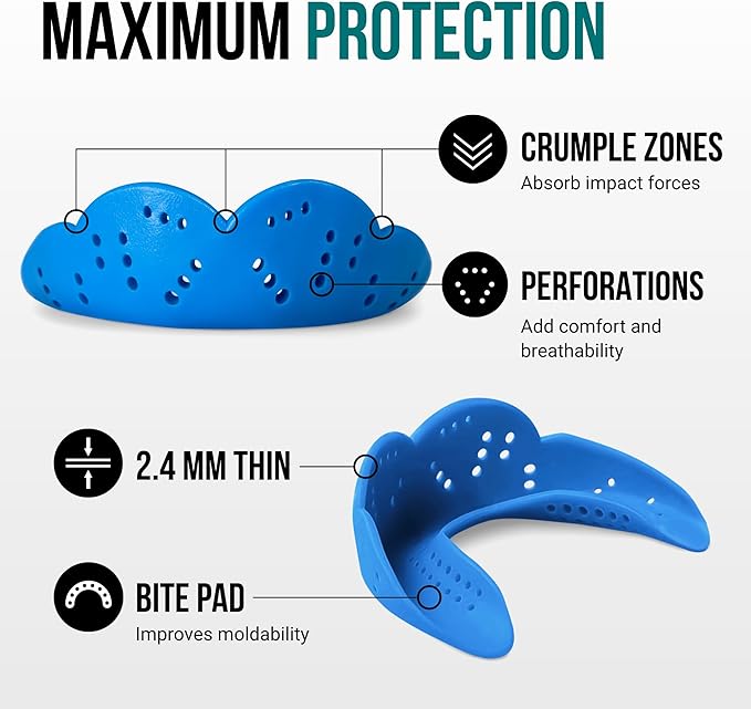 SISU Max Mouthguard - 50% Stronger, Maximum Protection for Rugby, MMA, Boxing, Lacrosse, Football, Hockey, High-Impact Sports - Adult Fit, Remoldable Up to 20 Times, Works for Braces
