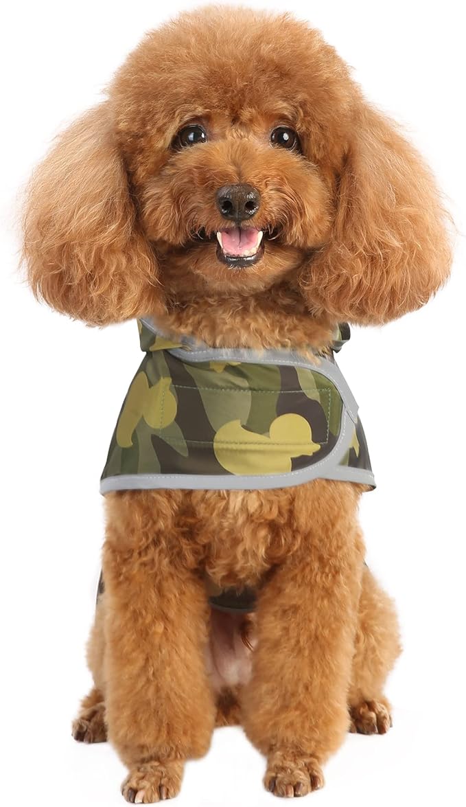 Dog Raincoat for Small Dogs Puppies Waterproof Jacket Hooded Rain Coats with Reflective Strips Leash Hole & Poncho Adjustable Fit (CamoDuck,XS)