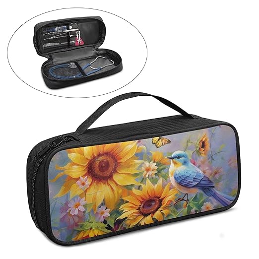 Gomyblomy Sunflower Hummingbird Stethoscope Case with Extra Room for Nurse Accessories, Compatible with Classic III, Lightweight II S.E, Cardiology IV Diagnostic Stethoscopes