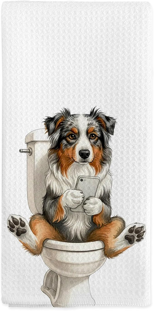 Funny Australian Shepherd Gifts Hand Towels for Bathroom, Dog Bathroom Decor, Australian Shepherd Dish Tea Towels, Dog Theme Hand Towel for Toilet Kitchen Washroom Decor, 16x24 Inch