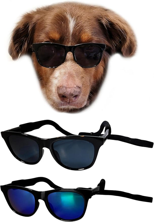 G006 Dog Pet 80s Costume Sunglasses Prop Photoshoot Medium Breeds 20-40 lbs (2-Pack Black+ Black-Emerald Green Mirror)