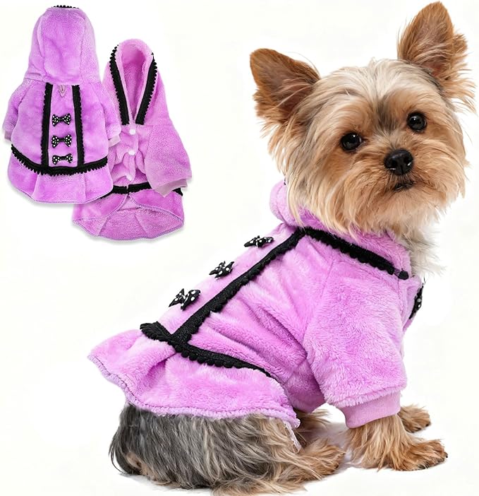 Dog Sweaters for Small Dogs Girl Winter Puppy Sweater Dog Dress Fleece Warm Puppy Dresses with Leash Hole Cute Pink Clothes Bowtie Chihuahua Sweaters Pet Doggie Oufit (Purple, X-Small)