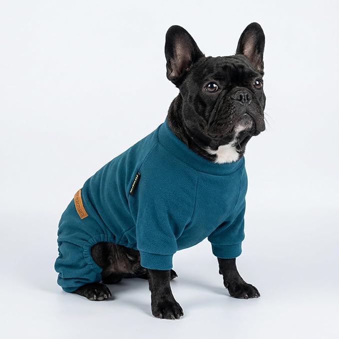 Fitwarm 2 Pack Lightweight Fleece Dog Pajamas, Warm Winter Dog Clothes for Small Dogs Boy Girl, Fuzzy Pet Onesie with Feet, Light Sky Blue, Turquoise, XL