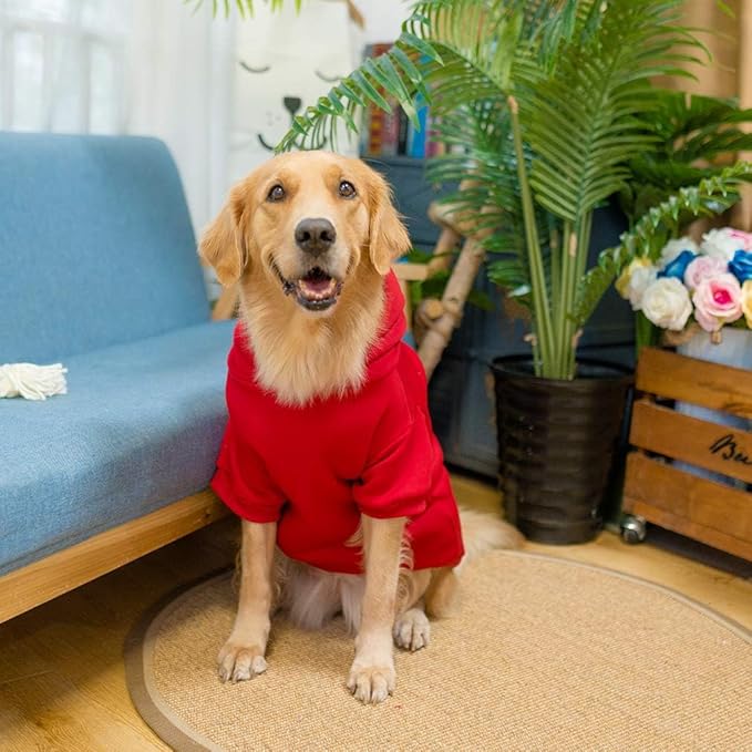 KOOLTAIL Dog Hoodie for Large Medium Small Dogs,Soft and Warm Pet Sweater with Leash Hole and Pocket Boy Girl,Puppy Fall Winter Jacket Clothes,French Pitbull Cold Weather Coat Sweatshirt,Red XL/XXL