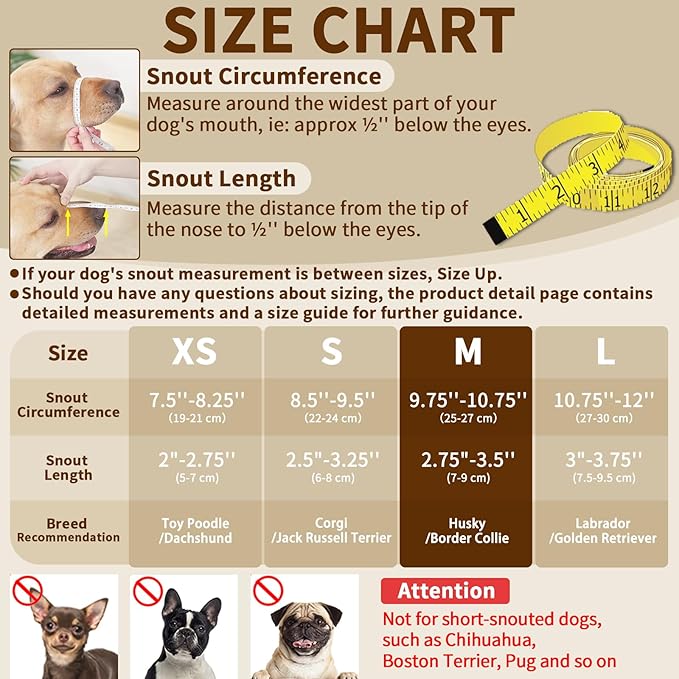 Mayerzon Dog Muzzle to Prevent Biting Scavenging Chewing, Soft Mesh Puppy Muzzles for Medium Large Sized Dogs, Breathable, Reflective, Adjustable Mouth Guard for Grooming Walking Training (M, Khaki)