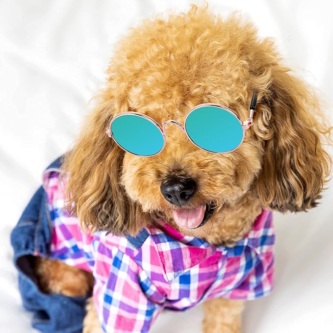 Pet Sunglasses- Cat UV Protection Classic Retro Small Dog Sun Glasses Dolls Round Sunglasses Party Cosplay Costume Photo Props Cute Funny Sunglasses (4Pcs)