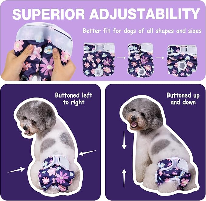 Pet Soft Washable Female Diapers (3 Pack) Female Dog Diapers, Comfort Reusable Doggy Diapers for Girl Dog in Period Heat (Bloom, S)