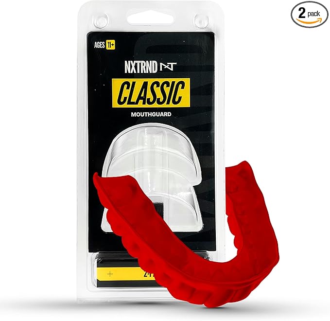 2 Pack Nxtrnd Classic Mouthguard, Custom Fit Sports Mouthpiece for Football, Boxing, MMA, Basketball, Hockey, Lacrosse, Youth & Adult (Red)