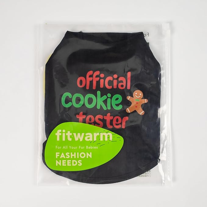 Fitwarm Official Cookie Tester Funny Dog Shirt, Christmas Dog Clothes for Small Dogs Boy Girl, Holiday Doggy Tshirt, Pet Outfit, Gingerbread, Black, Red, Green, XL